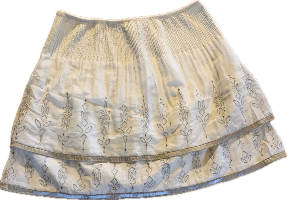 White House Black Market Skirt Womens XS Ivory Floral A-Line Mini Tiered
